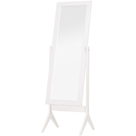 HOMCOM Standspiegel Ganzkörperspiegel Schminkspiegel Erhöhte Füße Pflegeleicht MDF Weiß 47 x 46 x 148 cm (1/5)