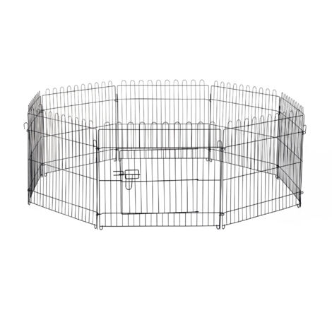 PawHut Welpenlaufstall 8-TLG Welpenauslauf mit 8 Gitterplatten Tür Schutzplane Freilaufgehege 61cm hoch Welpengitter Laufstall für Haustiere Hund Katze Welpe Laufgitter für drinnen und draußen