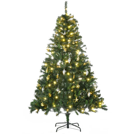 HOMCOM Künstlicher Weihnachtsbaum 180 cm künstlich Tannenbaum mit LED Beleuchtung, Kugeln, Christbaum mit 745 Spitzen, Weihnachtsdeko inkl. Metallständer für Drinnen (1/5)