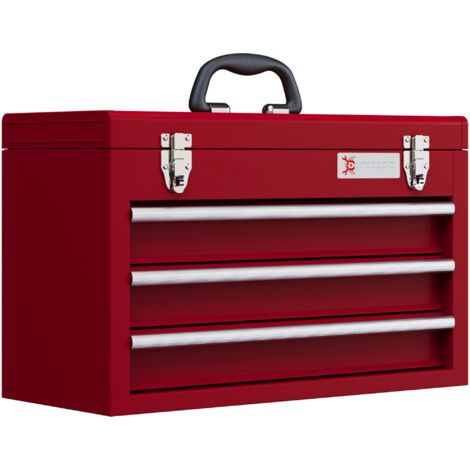 Werkzeugkiste mit 3 Schubladen, oberes Staufach, Stahlverschlüsse, Tragegriff, 51x22x32 cm, Rot (1/5)