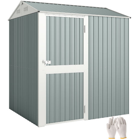 Metall Gerätehaus 3,5 m², Hoher Abschließbar Geräteschuppen mit Sattedach Lüftungen Handschuhen, 209 x 177 x 236 cm