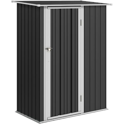 Outsunny Metall Gerätehaus 1,07 m² 142 x 86 x 189 cm Geräteschuppen mit Pultdach Abschließbarer Tür, wetterfest Gartenhaus Outdoor Garten Schuppen für Hinterhof Außenbereich Dunkelgrau (1/5)