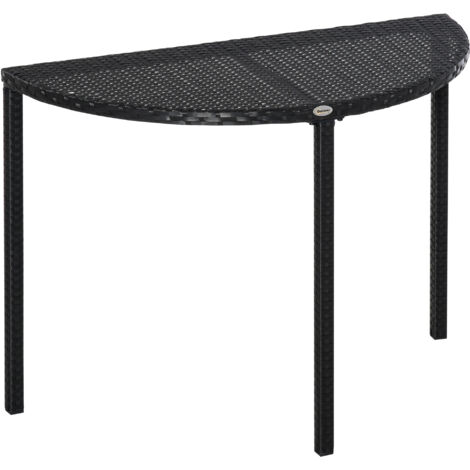 Outsunny Balkontisch Garten Beistelltisch Tisch Gartenmöbel halbrund Polyrattan Metall Schwarz 100 x 50 x 74 cm (1/5)