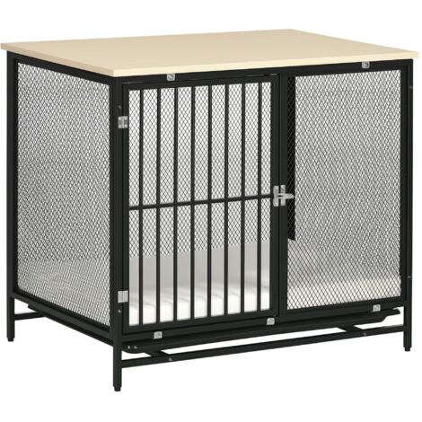 Hundekäfig, Hundebox, wasserabweisende Matte, herausnehmbare Bodenwanne, verriegelbar, Schwarz, 80 x 55 x 71 cm