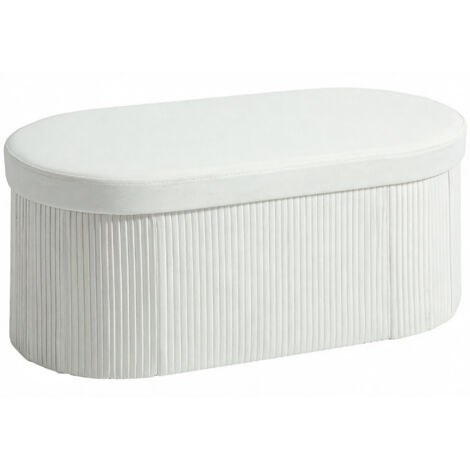 Sitzbank mit Stauraum Klappbar Polsterbank mit Samt-Optik für Wohnzimmer 76 x 38 x 35 cm Creme (1/5)