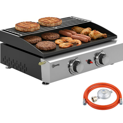 Gasgrill 5 KW Tragbarer Tischgrill mit 2 Brenner Keramische Lackbeschichtung Grillrost Warmhalterost