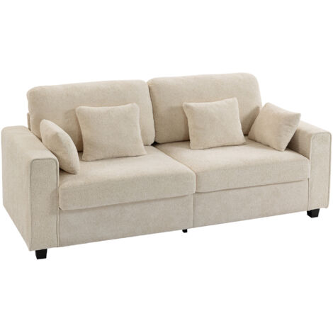 Beiges 3-Sitzer-Sofa mit Raindrop-Samtbezug, tiefem Sitz, Federkissen, breiten Armlehnen und 4 Kissen