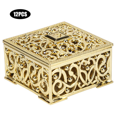 12 Stück hohle, quadratische Bonbonieren im europäischen Stil, Zuckerdosen für Hochzeiten, goldene Hochzeitsdekoration (1/5)