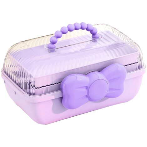 Große, dreistöckige Aufbewahrungsbox für den Schreibtisch mit transparentem Deckel und mehreren Fächern für Kinderspielzeug, Lila (1/5)