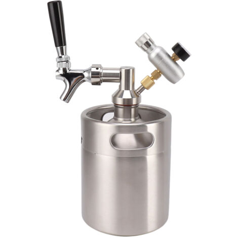 2-Liter-Mini-Bierfass aus Edelstahl mit Zapfhahn und 60-PSI-Manometer, ideal zum Heimbrauen, für Kaffee und andere Getränke. (1/5)