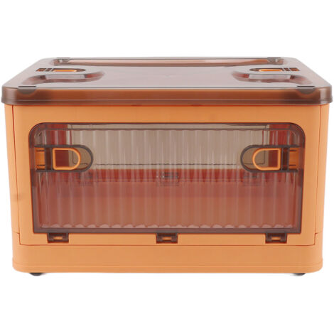 Faltbare und stapelbare Aufbewahrungsbox aus Kunststoff mit orangefarbenem Deckel zur Organisation des Kleiderschranks (1/5)