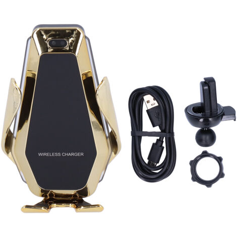 Autohandyhalterung mit kabelloser Ladefläche und selbstsichernder Befestigung, USB-Stromversorgung, Golddesign (1/5)