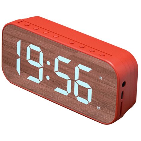 Bluetooth-Wecker mit Lautsprecher, digitale Spiegeluhr für Schlafzimmer und Büro, Digitalanzeige, Alarmfunktion, Rot
