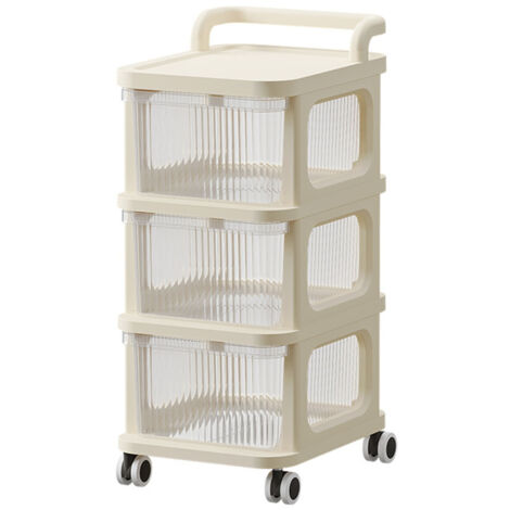 Rollwagen mit Schubladen und transparenter Ablage – 4 leichtgängige Rollen für Büro oder Zuhause – 3 Ebenen, beige (1/5)