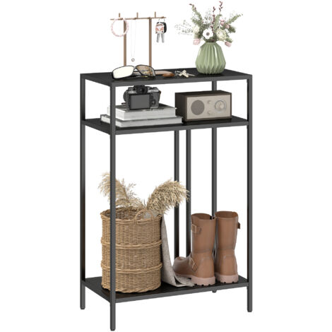 Konsolentisch 3-stufige Ablagen Schmaler Eingangsbereichstisch Stahlrahmen für Wohnzimmer Flur 55 cm Schwarz (1/5)