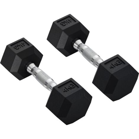 HOMCOM Hexagon Hanteln, 2er Set Hanteln mit gerändeltem Griff, Kurzhantelset aus Gusseisen, 2 x 4 kg, Kurzhanteln für Männer Frauen, Zuhause, Fitnessstudio, Krafttraining (1/5)
