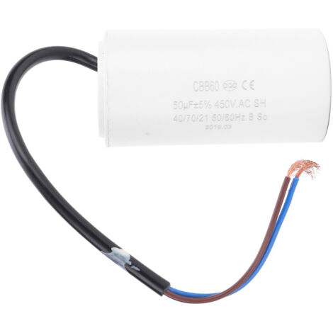 Anlaufkondensator Für Elektromotoren – 450 V, 1,5 µF, Mit 15 Cm Kabelanschluss, M8-Befestigung, Weiß