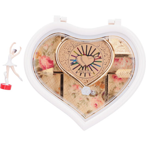 Spieluhr mit sich drehender Ballerina, herzförmigen Ornamenten, Geschenk zur Dekoration des Zuhauses (YL2036 Weiß)