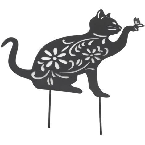 Dekorative schwarze Katzenfigur aus robustem Metall, hohles Design für Garten und Innenbereich (1/5)