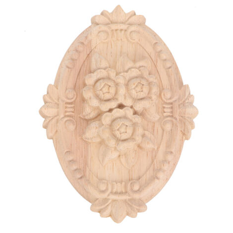 Ovales, geschnitztes Blumenmotiv als Möbelapplikation, Reliefdekoration zur Innenausstattung (13x9 cm) (1/5)