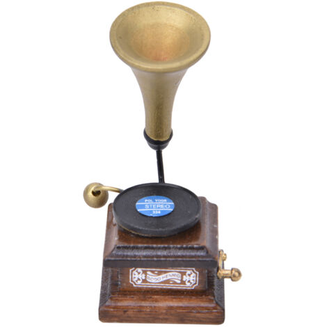 Puppenhaus-Miniaturzubehör im Maßstab 1:12, Retro-Kompaktphonograph mit brauner Schallplatte (1/5)