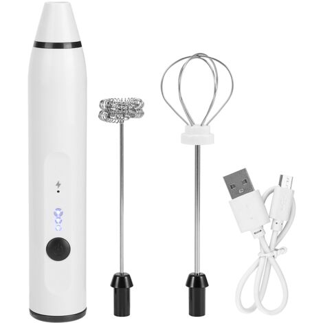 Tragbarer Mini-Elektro-Schneebesen zum Aufschäumen von Milch, für Kaffee und heiße Schokolade, USB-aufladbar, weiß