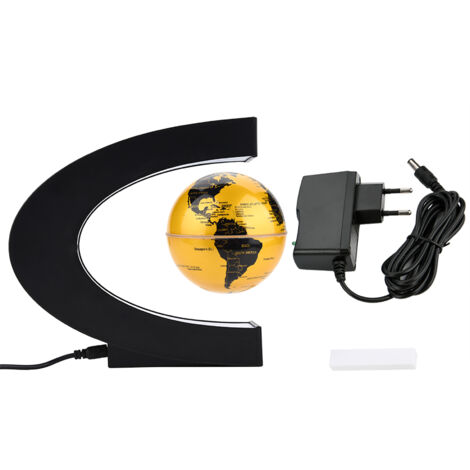 Magnetisch schwebender Globus mit mehrfarbiger LED-Beleuchtung und Rotation (Goldener EU-Stecker)