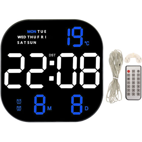 Große digitale LED-Uhr, USB 5V mit Fernbedienung, Temperatur- und Monatsanzeige, blaue Hintergrundbeleuchtung für Büro und Wohnzimmer (1/5)