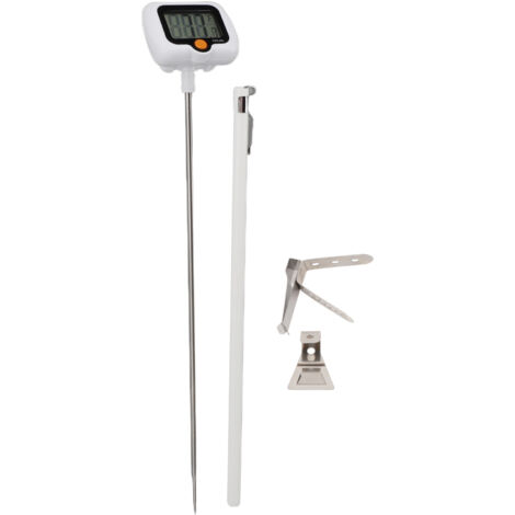 Digitales Konditoreithermometer mit Topfklemme, 180° drehbarer Sonde zum Braten, Grillen und Barbecue, Edelstahl, weiß (1/5)
