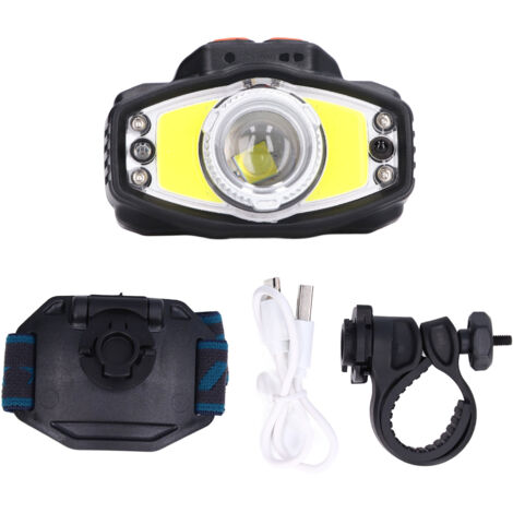 Hochleistungsfähige, wasserdichte COB-Stirnlampe, USB-aufladbar, mit Kopfband und Clip (1/5)