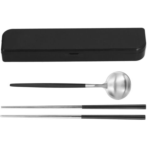 Tragbares Edelstahl-Besteckset – Gabel und Essstäbchen für Schule, Reisen und Outdoor-Aktivitäten – Schwarz und Silber (1/5)