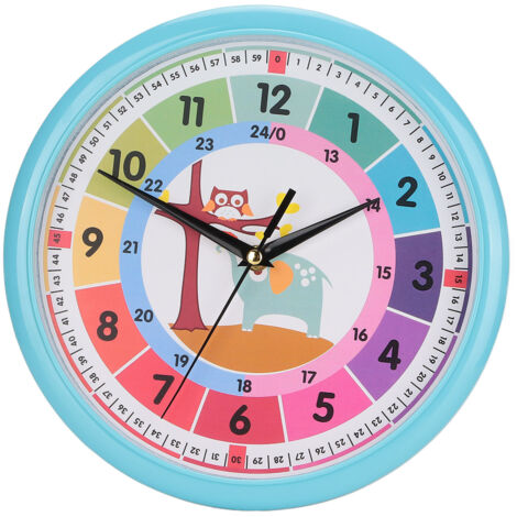 Kinderwanduhr – Bunte Kunststoffuhr mit Cartoon-Motiv für Schlafzimmer oder Klassenzimmer – Blaues Quarzwerk (1/5)