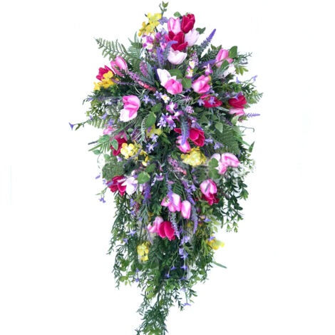 Künstlicher Blumenkranz aus Flieder, Hyazinthen und Hortensien für Frühling und Sommer, grüne Blumendekoration, kleines Modell E (1/5)
