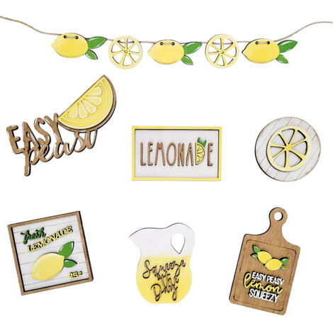 Etagenregal aus Holz mit Zitronenmotiven, Banner für eine Zitronenfarm, Dekoration für einen Stand für frische Limonade (1/5)