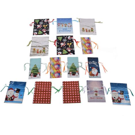 15 Geschenktüten mit Kordelzug für Weihnachten – Packung mit Gastgeschenktüten und Geschenkverpackungsbeuteln