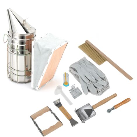 10-teiliges Imker-Set: Rahmenklemme, Bienenbürste, Smoker, Königinnenklemme, Schaber und Werkzeuge