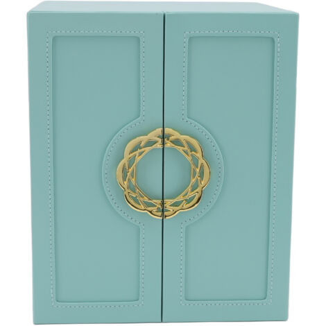 Schmuckaufbewahrungsbox aus grünem Leder im europäischen Stil für Halsketten, Ohrringe, Uhren und Armbänder (1/5)