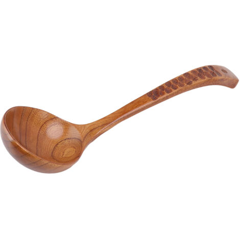 Japanischer Küchenlöffel aus Holz mit langem, gebogenem Griff für Suppen und Eintöpfe (1/5)