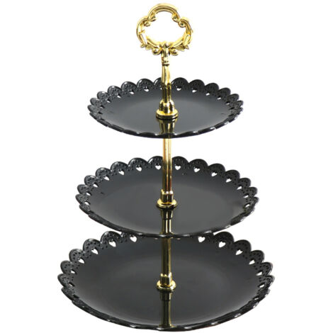 Dreistöckige, blütenblattförmige Tortenetagere, abnehmbare dekorative Obstschale für Gebäck, Cupcakes, Snacks, Hochzeiten und Partys, schwarze Farbe für Zuhause. (1/5)