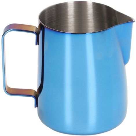 350-ml-Milchkännchen aus Edelstahl 304 mit tropffreiem Ausgießer und Skala, ideal zum Aufschäumen von Milch, Farbe: Titanblau