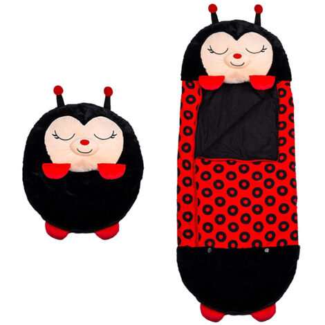 Kinderschlafsack-Pyjama 126 x 43 cm mit Kapuze – Schwarzer Marienkäfer, Einbruchschutz