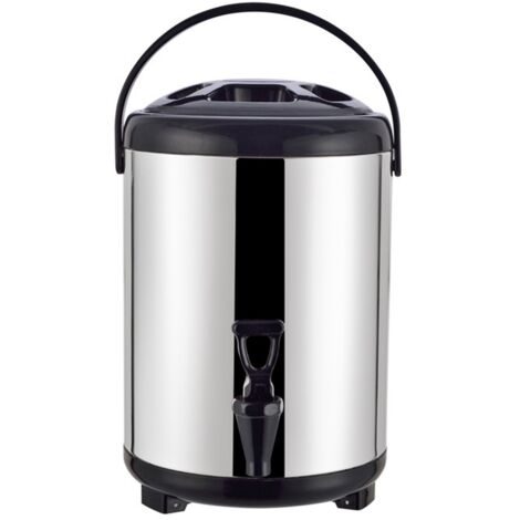 8-Liter-Getränkespender aus Edelstahl für Heiß- und Kaltgetränke mit Zapfhahn, ideal für Milchtee, Edelstahlfarbe mit schwarzem Deckel (1/5)