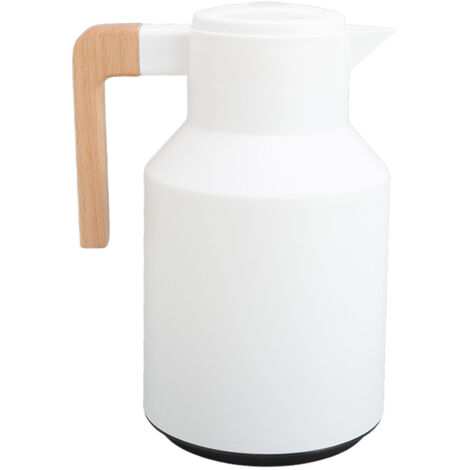1000 ml doppelwandige Isolierkaraffe mit Holzgriff für Kaffee, Tee und Saft – Weiß (1/5)