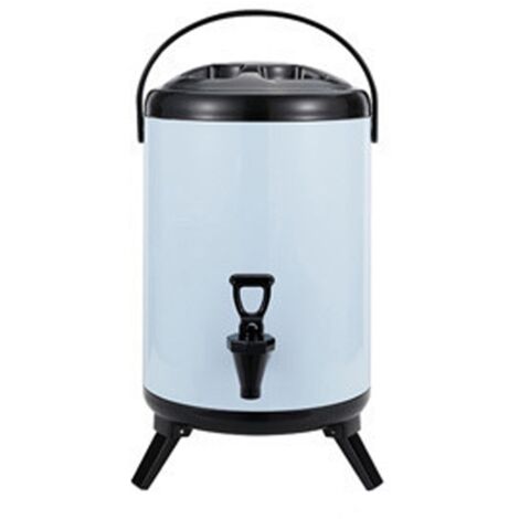8-Liter-Getränkespender aus Edelstahl für heiße und kalte Getränke mit Zapfhahn, ideal für Milch, Tee und Erfrischungsgetränke, hellblaue Farbe. (1/5)