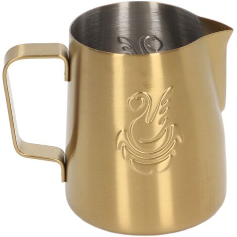 230 ml Milchkännchen aus Edelstahl für Latte Macchiato mit abgewinkeltem Griff, ideal zum Aufschäumen und Texturieren von Milch für Kaffee.
