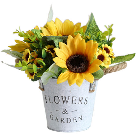 Künstlicher Sonnenblumenstrauß mit Metallvase – Dekoration für Zuhause, Büro, Hochzeit oder Party (1/5)