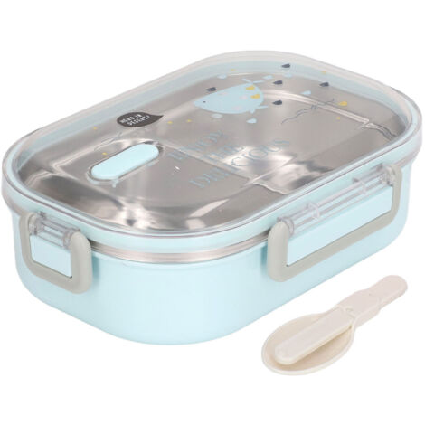 Isolierte Bento-Box, Edelstahl 304, wasserdichte Fächer, blaues Fischmotiv, transparent, für Kinder und Schule