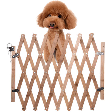Einziehbares Hundegitter aus Holz mit Treppe – Abnehmbare Tür für mehr Sicherheit von Welpen und Haustieren im Innenbereich (1/5)