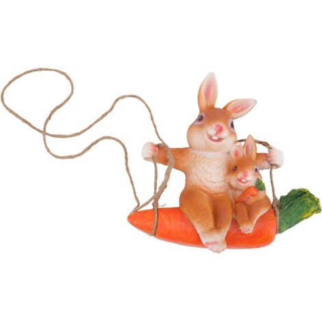Moderne Gartendekoration mit Hasen- und Karottenschaukel aus Kunstharz – ein zartes Geschenk für Zuhause (1/5)