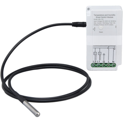 WLAN-Schalter mit Temperatur- und Feuchtigkeitssensor, Doppelrelais 90–250 V für TUYA-Anwendungen